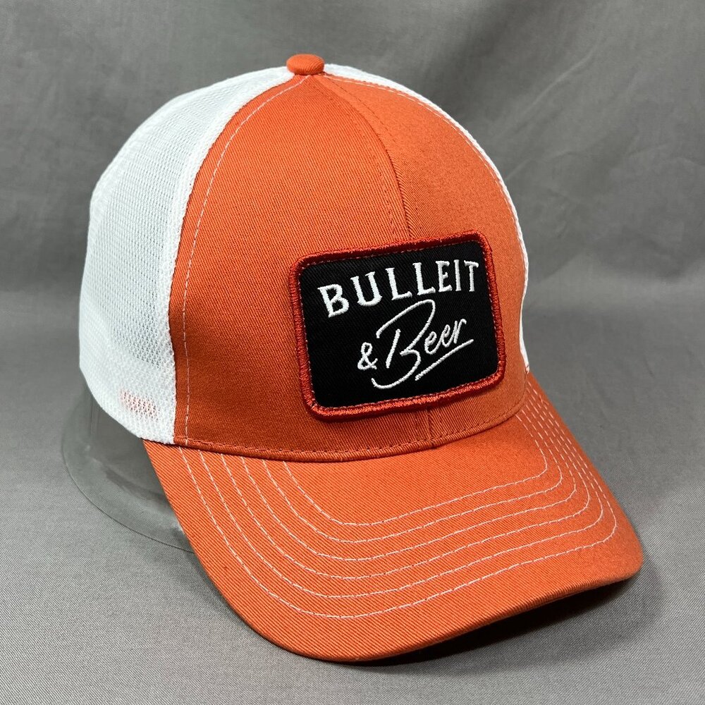 Bulleit & Beer Snapback Hat Cap Orange Adjustable Trucker Mesh Block Patch Mens